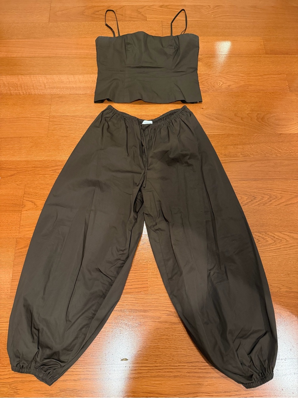 Lovers and Friends Women’s Two-Piece Brown Crop Top & Wide Leg Pants Set